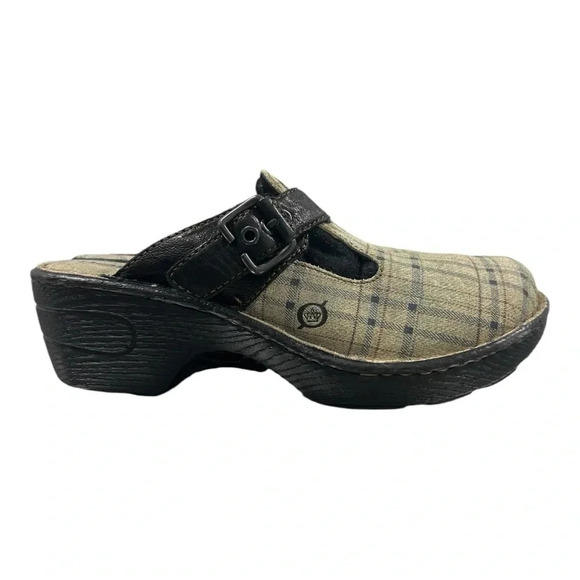 Born Della Plaid Leather Slip On Mules Clogs Slides Comfort Bohemian Boho Chic - Picture 2 of 12